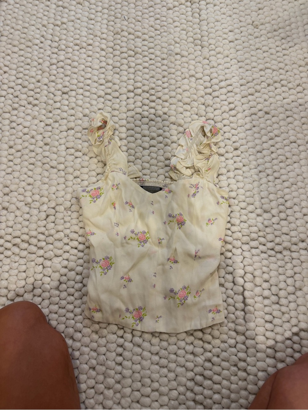 Reformation Cream Floral Ruffle-Strap Tank